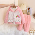 New girls' fleece-lined pajama set: cartoon hooded warm sleepwear for autumn, toddler and little girl sizes, cute and thick