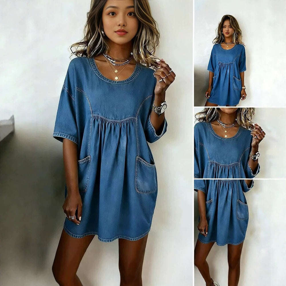 fashion  new arrivalcasual round neck elegant summerfashiontrendy short sleeve dress