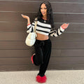 European and american cross-border women's apparel:  winter new arrivals - women's sexy backless tie-up striped patchwork sweater top