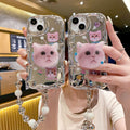 Three-dimensional wave electroplating suitable for apple 16pro cute cat mobile phone case iphonexr mirror flash diamond soft case