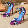 2026 summer new purple stiletto heel sandals women's single strap color block open toe fashionable elegant shoes