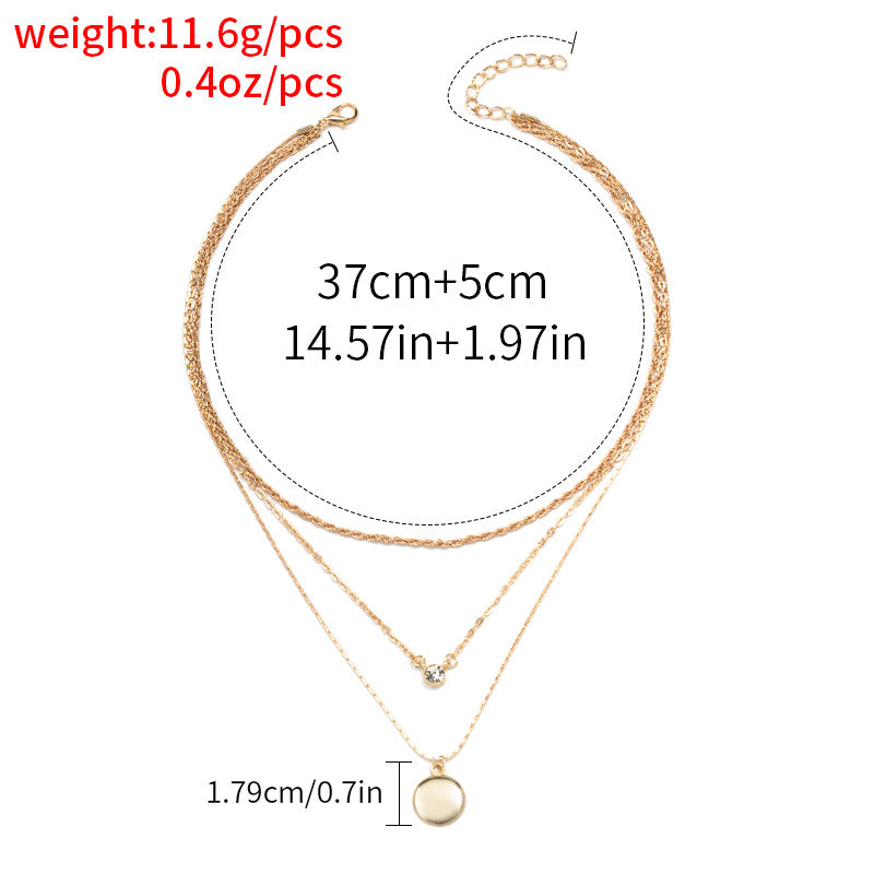 Wholesale alloy round pendant necklaces - european & american style, rhinestone embellished, unique round disc design, long layered necklace, choker