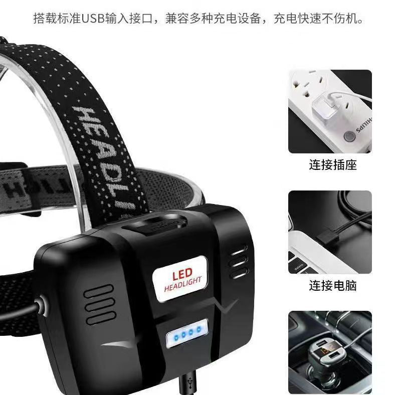 Headlight super bright flashlight rechargeable head-mounted field miner's light led night fishing light household long-range flashlight