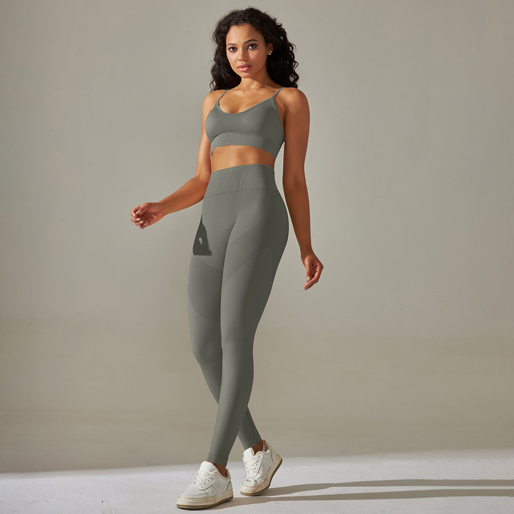 New arrival cross-border fashion seamless back cross double shoulder strap sports vest bra suit running fitness yoga pants