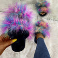 Turkey feather slippers for women outwearexport cotton slippers fashionfashion fur home flatscolorful fur slippers