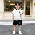 children's wear: boys' summer casual fashion dinosaur embroidered polo shirt + shorts two-piece set - wholesale