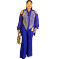 New african cross-border fashion: beaded blouse top and slim-fit pants set