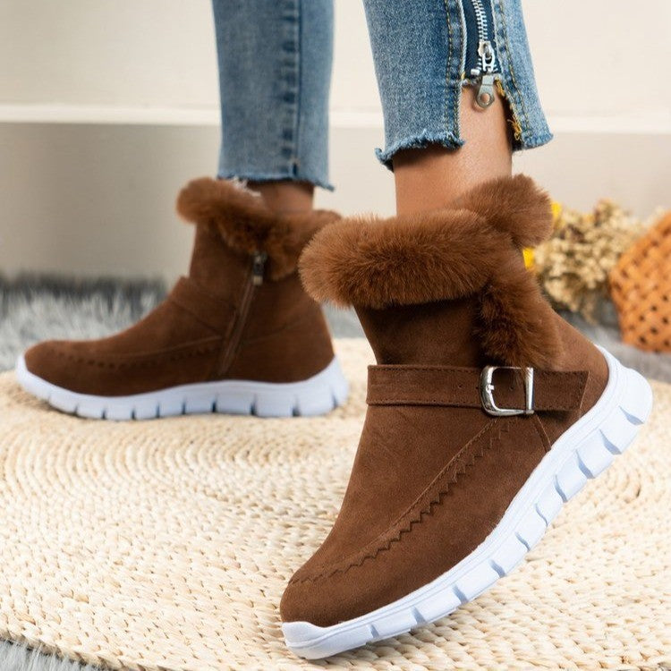 Foreign trade large size autumn and winter women's snow boots Korean version thickened color short boots velvet warm flat bottom boots side zipper