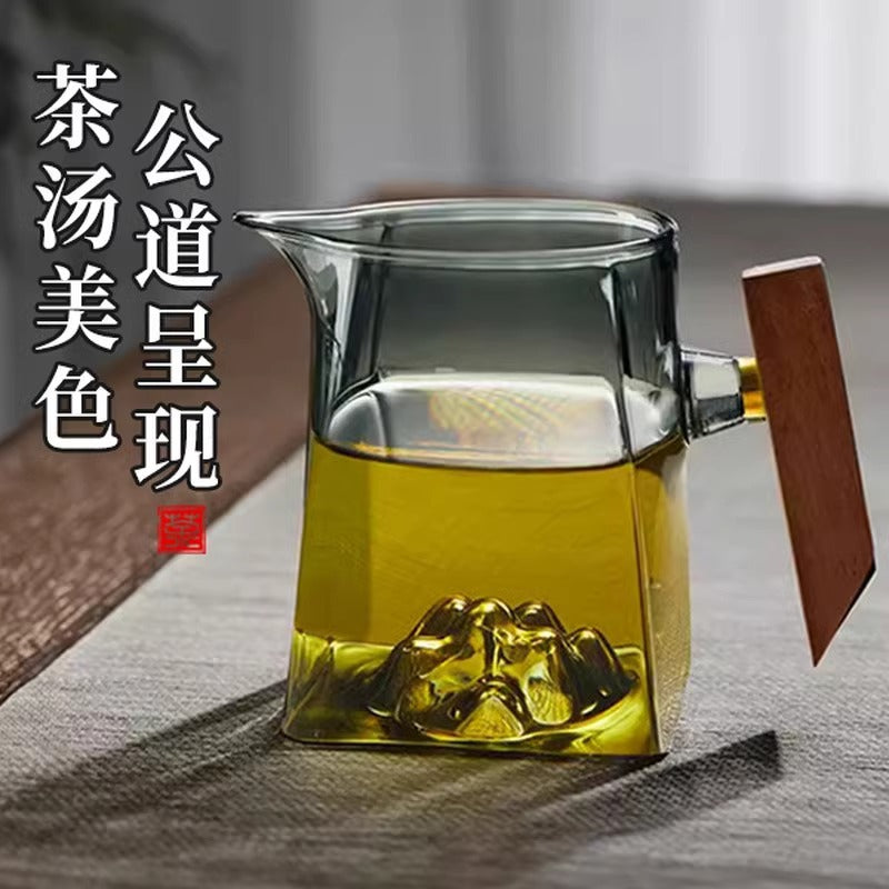 Guanshan cup fair cup with handle and filter glass fair cup square public cup tea drain set tea set tea cup