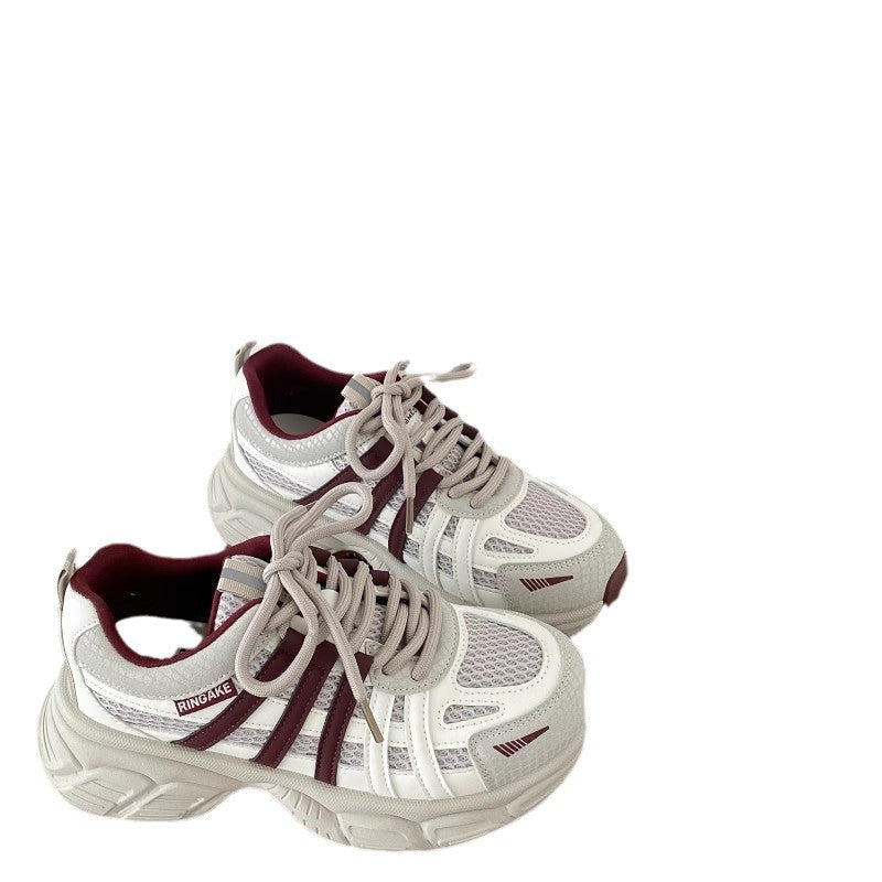 Burgundy retro thick sole dad shoes women's 2026 new autumn lightweight height increasing casual sports shoes