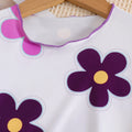 summer girls' colorful floral print short-sleeve outfit - ribbed knit ruffle hem pants, breathable & mosquito-proof two-piece trendy set
