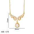 [titanium steel] japanese and korean popular diamond-filled wings water drop necklace for women, high-end light luxury exquisite sweater chain jewelry