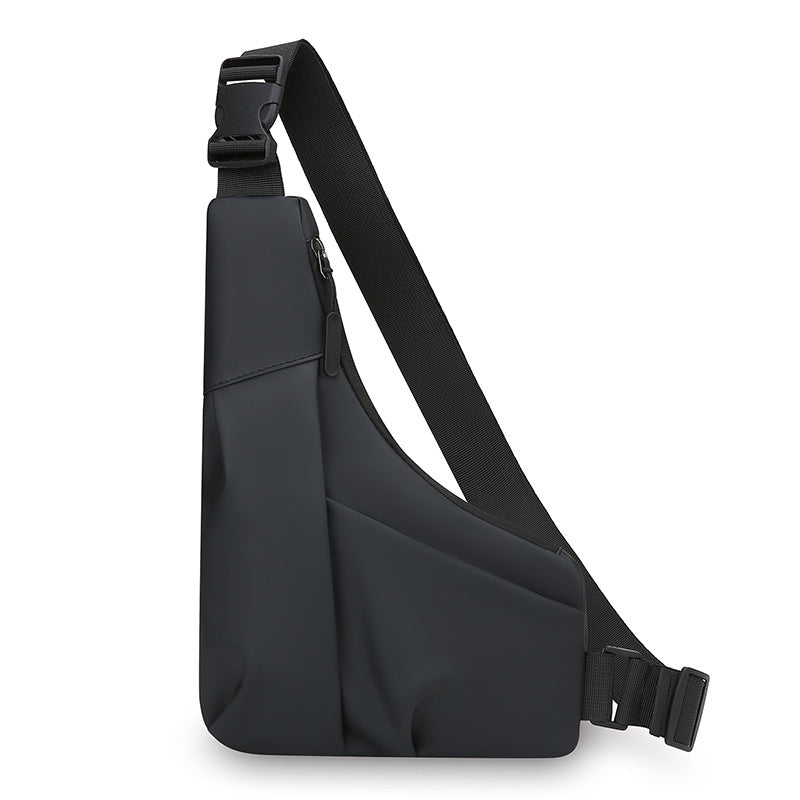 New men's light and close-fitting triangular bag, simple leather film texture shoulder messenger bag, trendy and cool casual portable breast bag