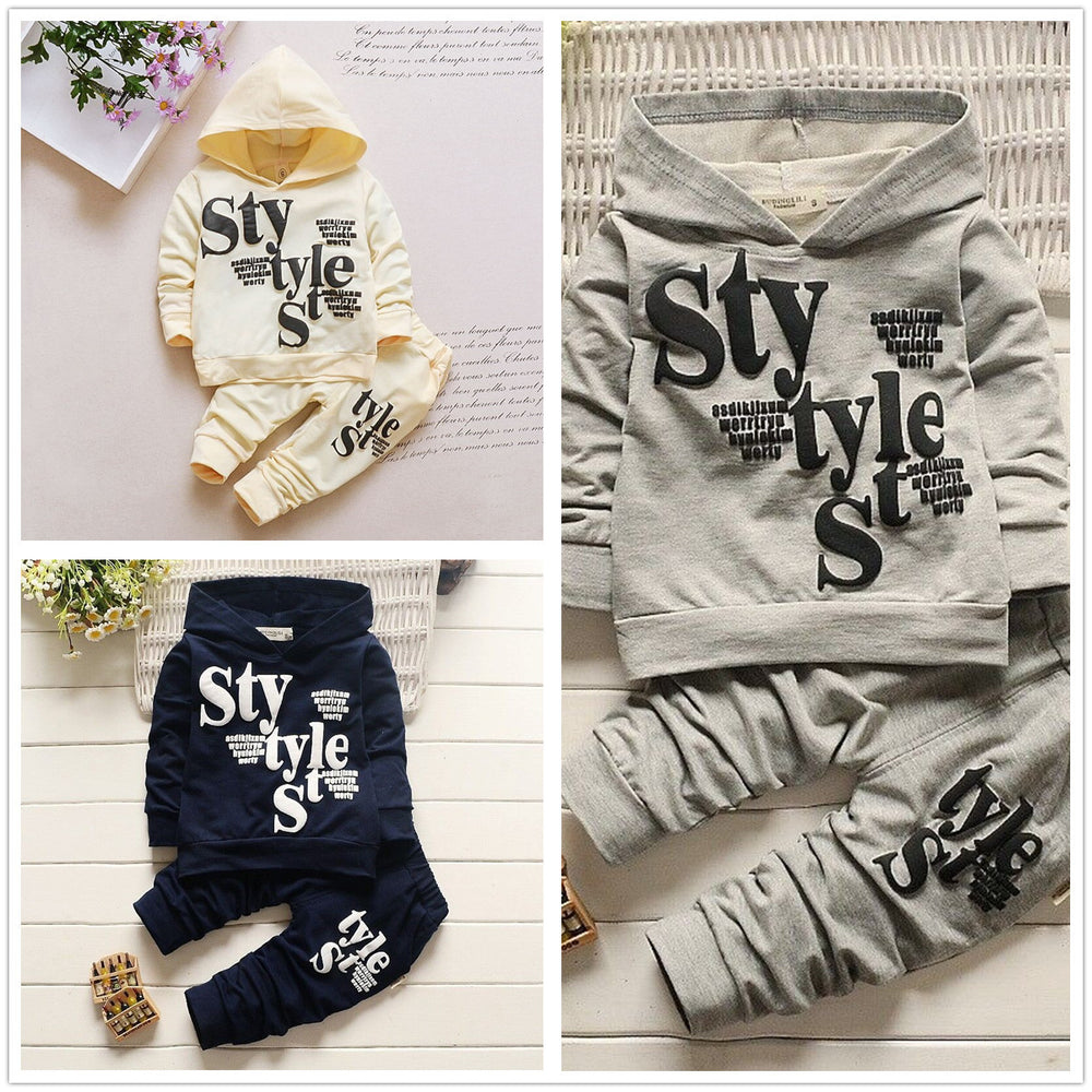 spring/autumn new boys' clothing, toddler letter print long sleeve hooded set - direct from manufacturer, dropshipping available