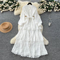 Frenchclassyretrolacepatchwork lantern sleeve dress women's autum strap waist slimming lookelegance long dress