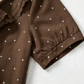 European and american style country polka dot blouse - v-neck, double-layer ruffle lace trim, tie-waist, loose fit, short sleeve top