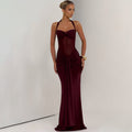 new women's elegant ruched ribbon maxi dress, foreign trade fashion halter neck sexy bodycon dress