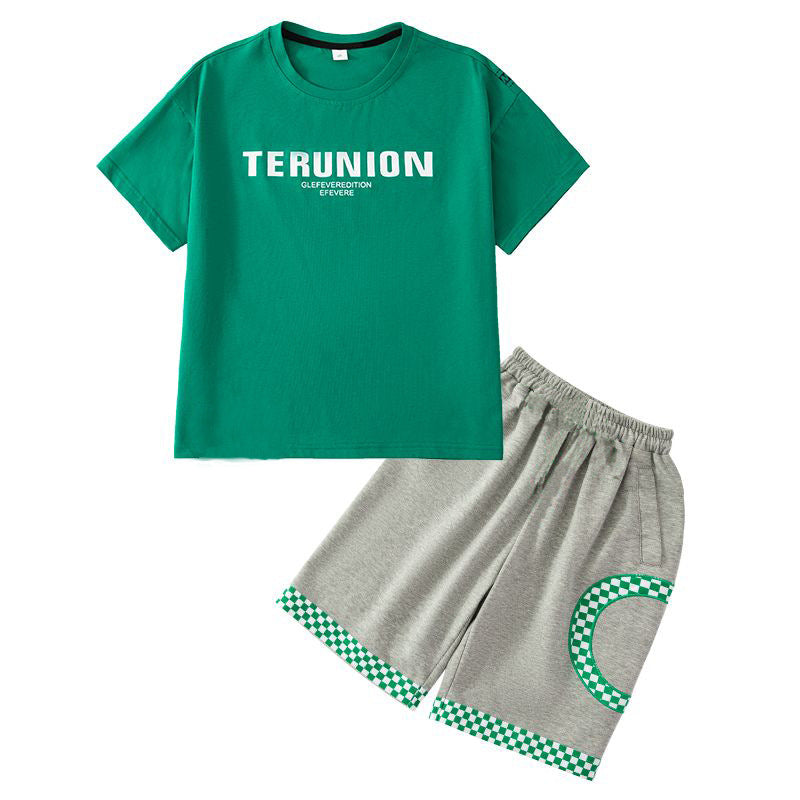Kids' boys' summer outfit set  new style, big & tall boys' summer clothes, korean style, stylish & handsome short-sleeve trendy clothing