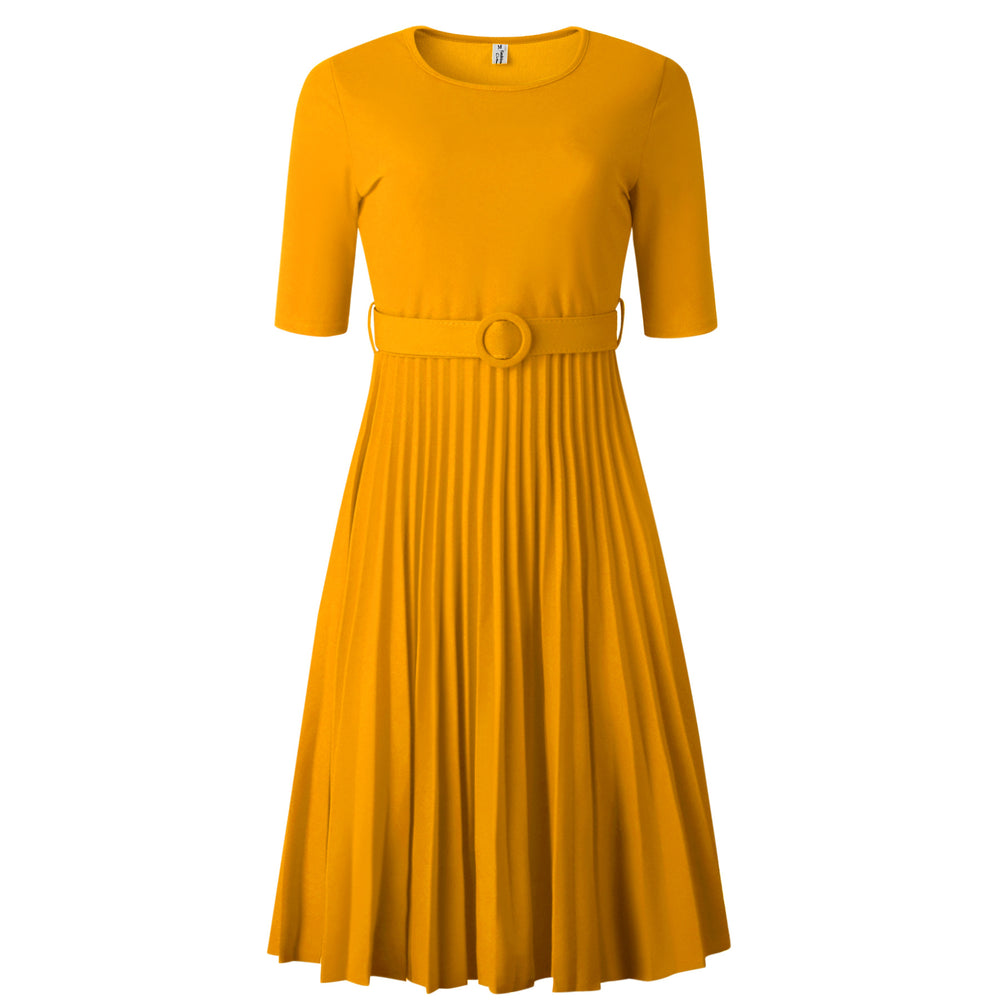 women's clothing new arrival summer african fashion pleated fashionelegantplus sizepure color round neck short-sleeved fashiondress