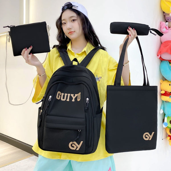 Primary and secondary school students schoolbag backpack cute cartoon campus four-piece schoolbag casual large-capacity outdoor backpack