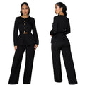 C7605 cross-border   fashion women's high-end gold buckle commuter professional suit set