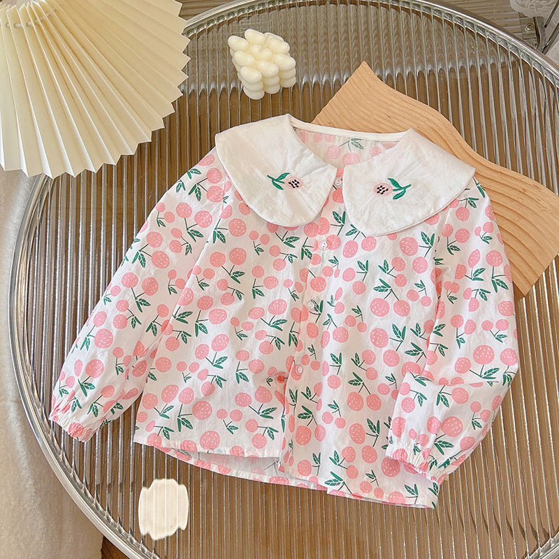 spring/autumn new arrival: pure cotton long-sleeve shirt for girls - sweet and stylish baby girl's doll shirt with turn-down collar