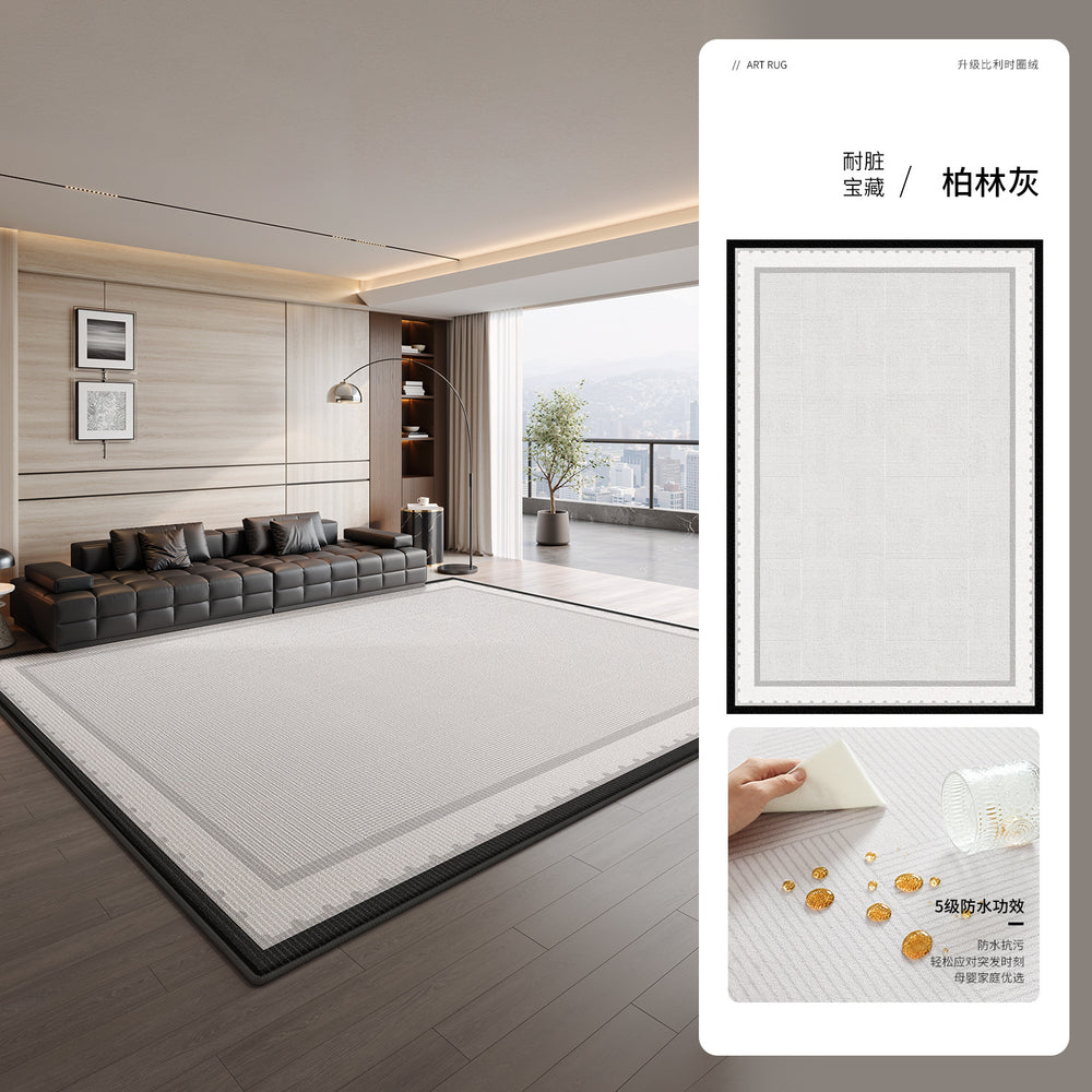 Carpet living room 2026 new french style black and white grids waterproof washable bedroom bedside sofa floor mat