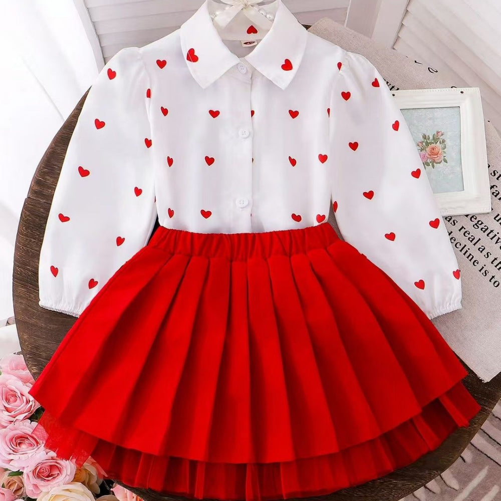 Children's clothing  fashion children's clothing cross-border love shirt pleated cake skirt two pieces