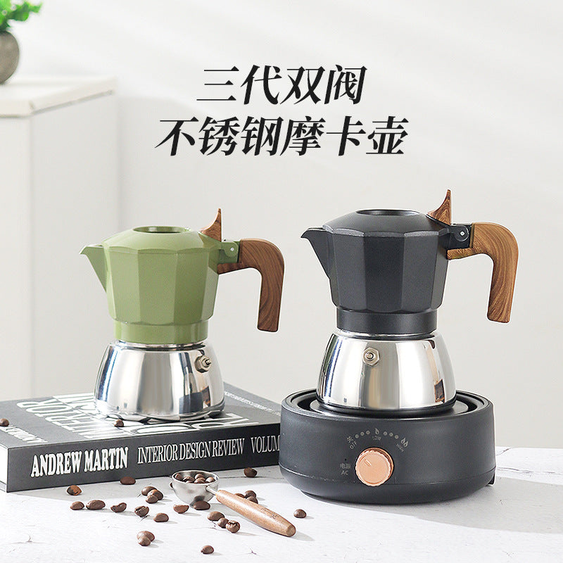 Magnetic induction double valve moka pot stainless steel italian induction cooker coffee pot outdoor camping style coffee machine coffee utensils