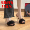 Fairy style furry slippers for women summer outwear 2025 new arrival popular thick heel flip-flops crystal high heel sandals
