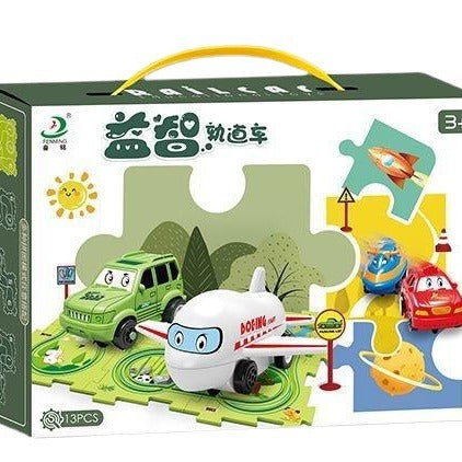 Diy children's educational track car set - multiple scene city map building electric puzzle track car