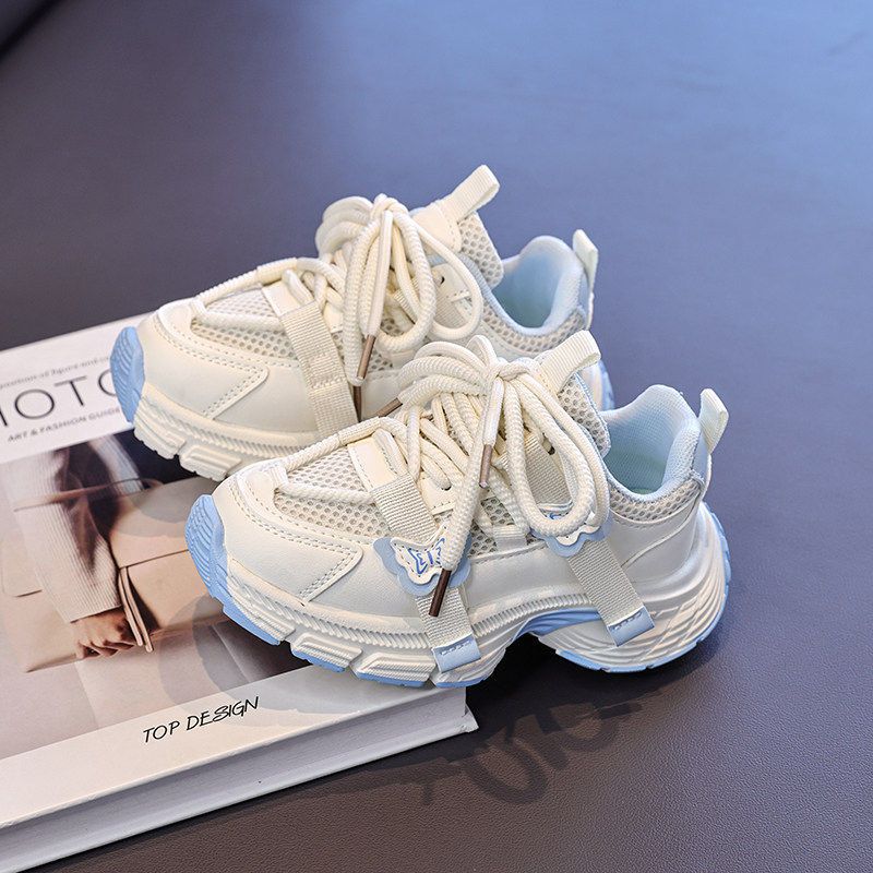 Girls' athletic shoes -  summer mesh breathable kids' chunky sneakers - big kids' student running white shoes