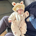 Newborn baby 100-day celebration bodysuit, infant winter clothes, thickened fleece-lined outfit, cartoon full month celebration winter wear