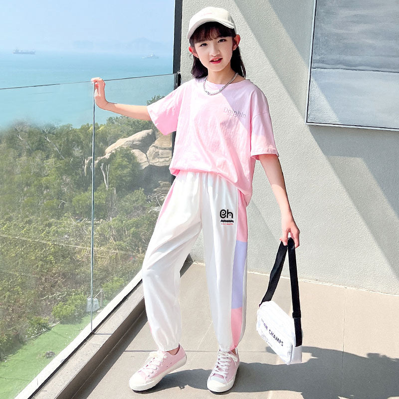 Girls' activewear set -  new stylish kids' fashionable trendy short sleeve casual summer outfit for girls (mid to big kids)