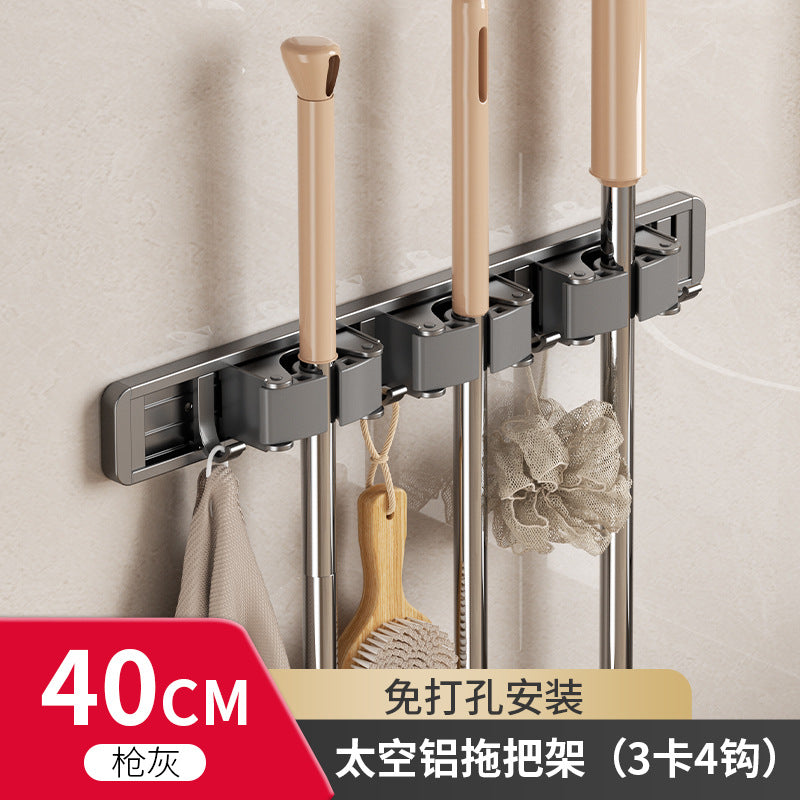 Powerful mop clip Wall hanging mop hook Fixed buckle artifact No punching toilet Bathroom storage broom rack