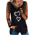 women's casual printed v-neck lace trim gold edge long sleeve t-shirt - in stock