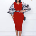 D301 cross-border women's fashion  new v-neck flared sleeve bodycon pencil skirt - office commute style, european & american dress