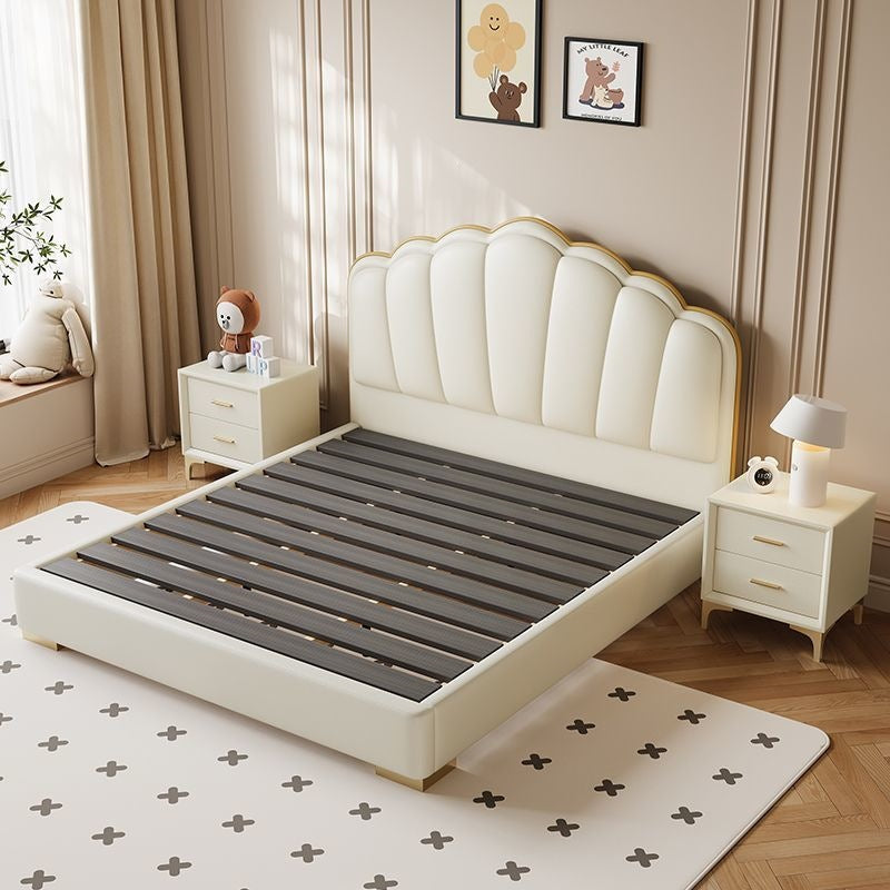 Cream style leather bed modern simple shell bed petals popular bedroom girl girl double bed kids princess