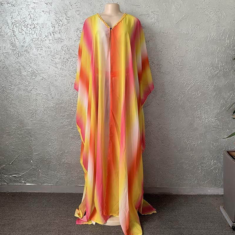 supply of african women's chiffon digital printing abaya + loose pants suit