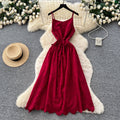 French riviera style strappy cutout cami dress - rose red, slim fit, long, sexy beach dress