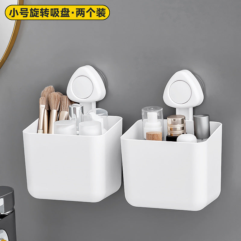 Household bathroom storage box Rectangle plastic suction cup Bathroom rack No punching suction cup wall-mounted storage box