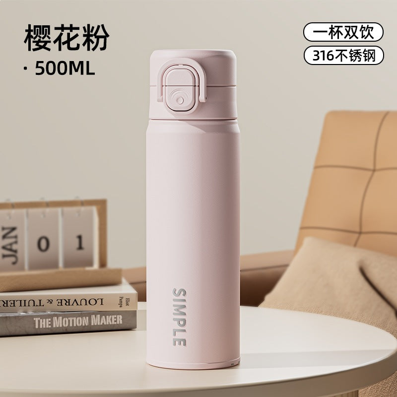 Business men's thermos cup 316 stainless steel high-value double drinking mouth car portable water cup high-end travel cup