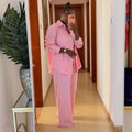 European and american cross-border women's clothing  spring/summer new fashion sweet striped loose long-sleeved shirt and tie-waist pants set