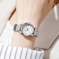 New classic waterproof calendar quartz watch for women - minimalist korean style, trendy diamond-accented, elegant stainless steel band
