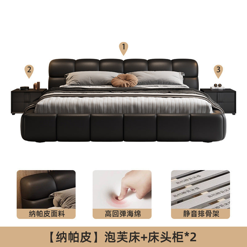 Accessible luxury genuine leather bed storage double bed casual italian puff bed master bedroom scandinavian leather bed head layer cowhide bed
