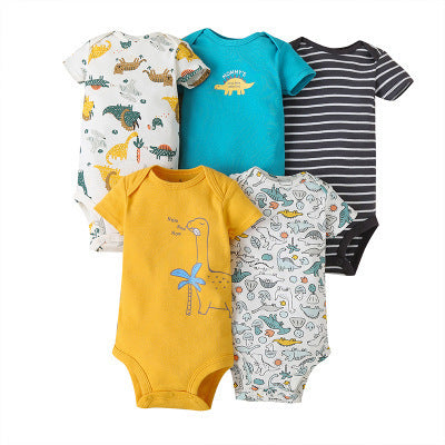 Dropshipping summer infant & toddler short-sleeve mixed color romper, triangle short-sleeve bodysuit, 5-piece set