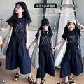 Girls' summer outfit set : new stylish summer two-piece set for older girls and children - cropped wide-leg pants