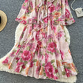 French romantic one-shoulder flared sleeve floral dress - women's summer long sleeve vacation ruffle hem maxi dress