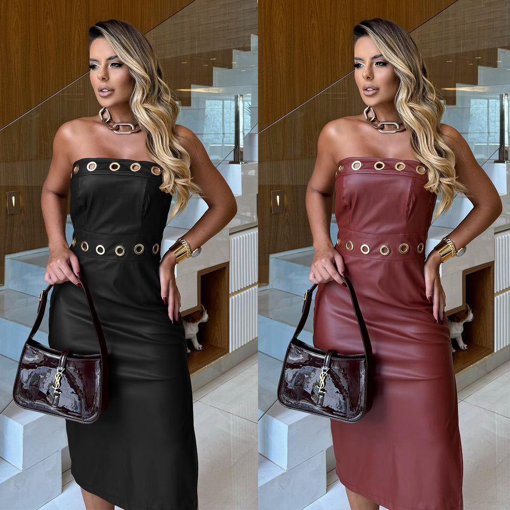 C7475 cross-border   fashion women's sexy bandeau bodycon sleeveless slit dress