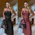 C7475 cross-border   fashion women's sexy bandeau bodycon sleeveless slit dress